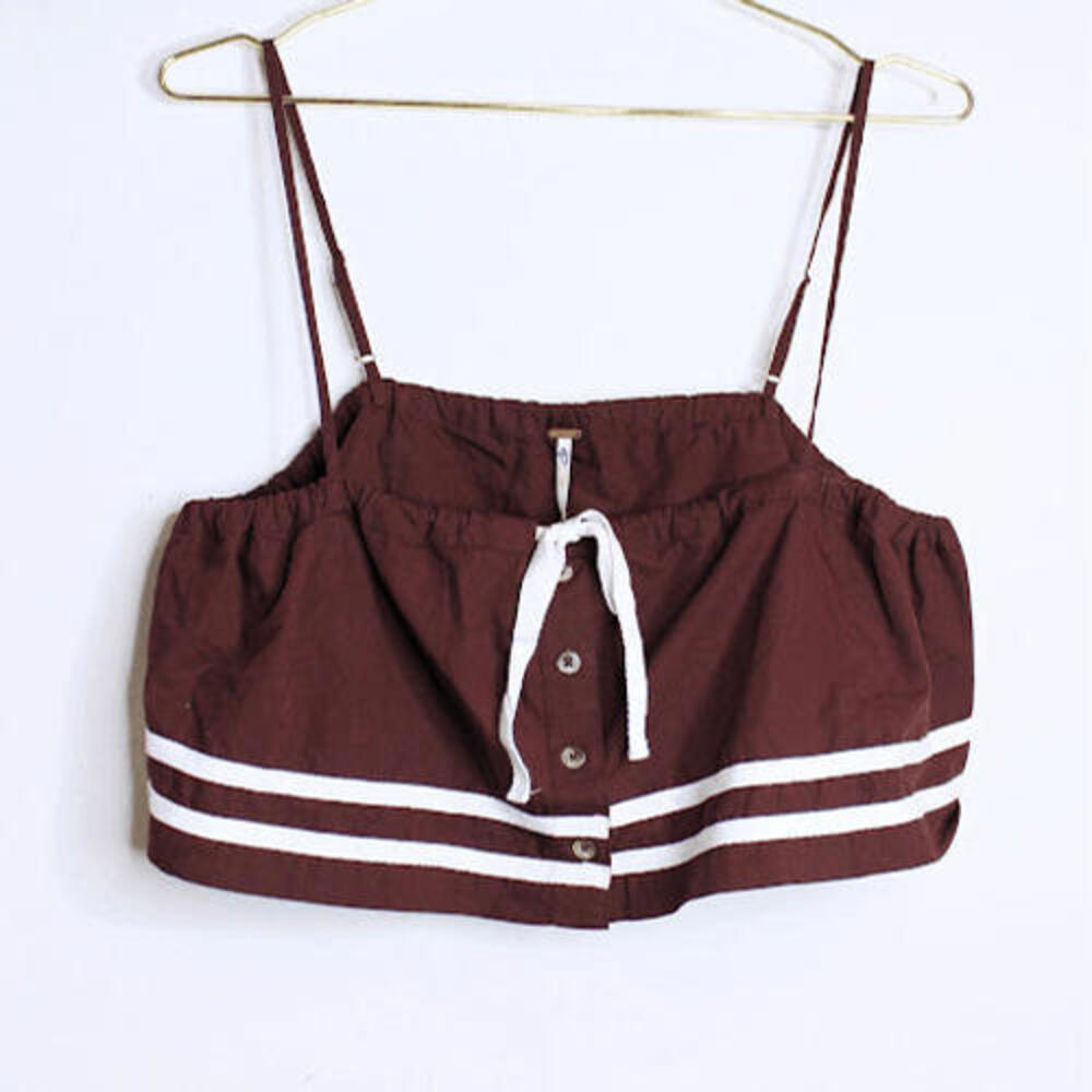 NWT Free People Chocolate Brown White Stripe Cotton Crop Tank - Medium
